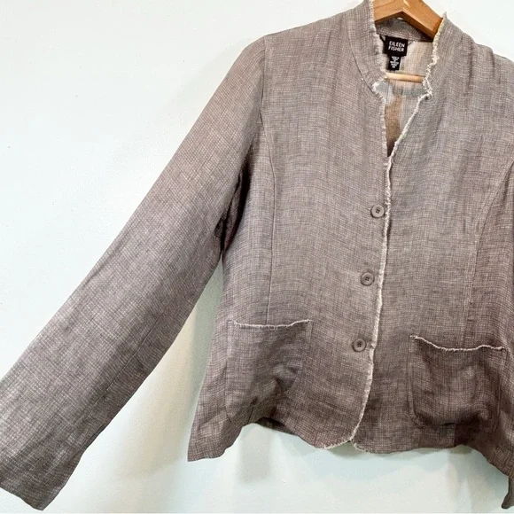 Eileen Fisher 100% Irish Linen Distressed Lightweight Jacket M Gray Lagenlook - Picture 3 of 11
